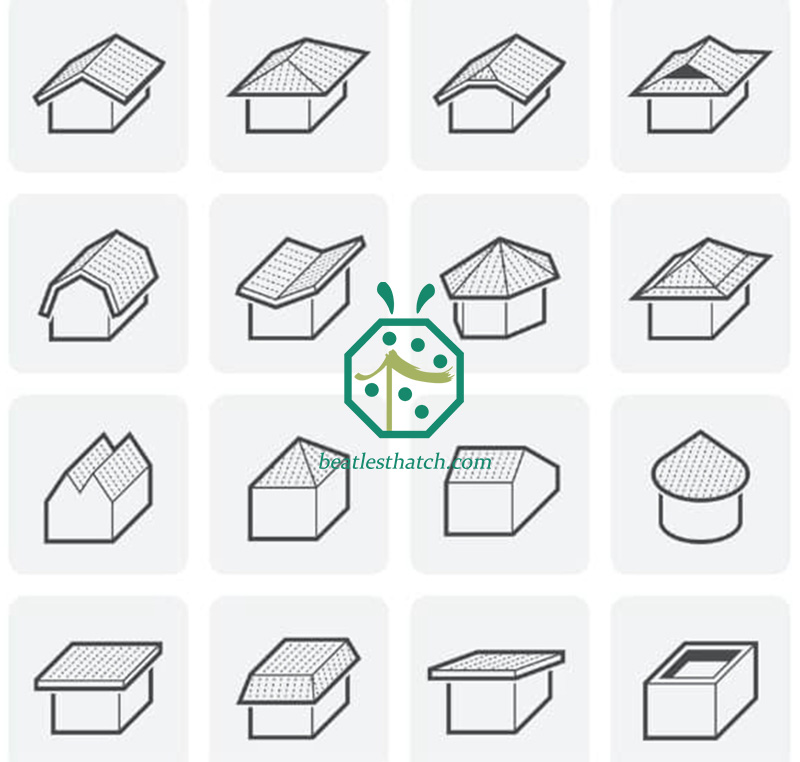 Diferentes tipos de telhado para usar cobertura de telhado de palha sintética cogon