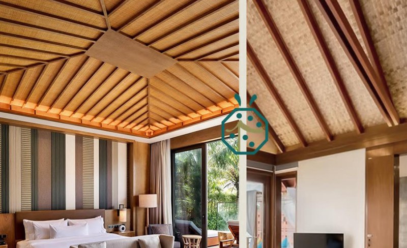 Tapete de tecido de bambu sintético para decoração de parede e teto para praia resort hotel bangalô villa casa de campo