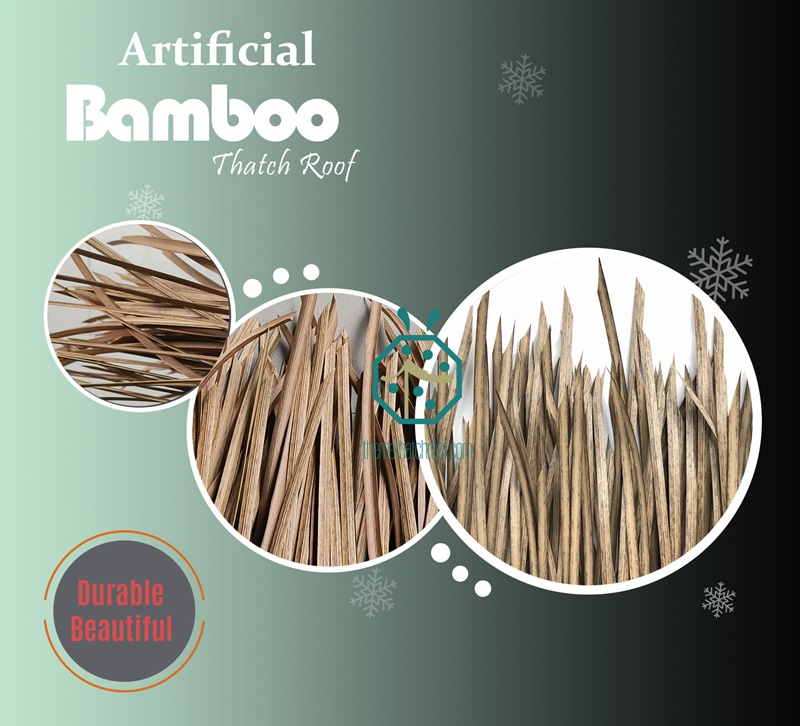 Telhado de palha de bambu de fibra artificial por atacado para instalações de entretenimento, como SPA, fontes termais, parque temático, palapa de guarda-sol, bar tiki