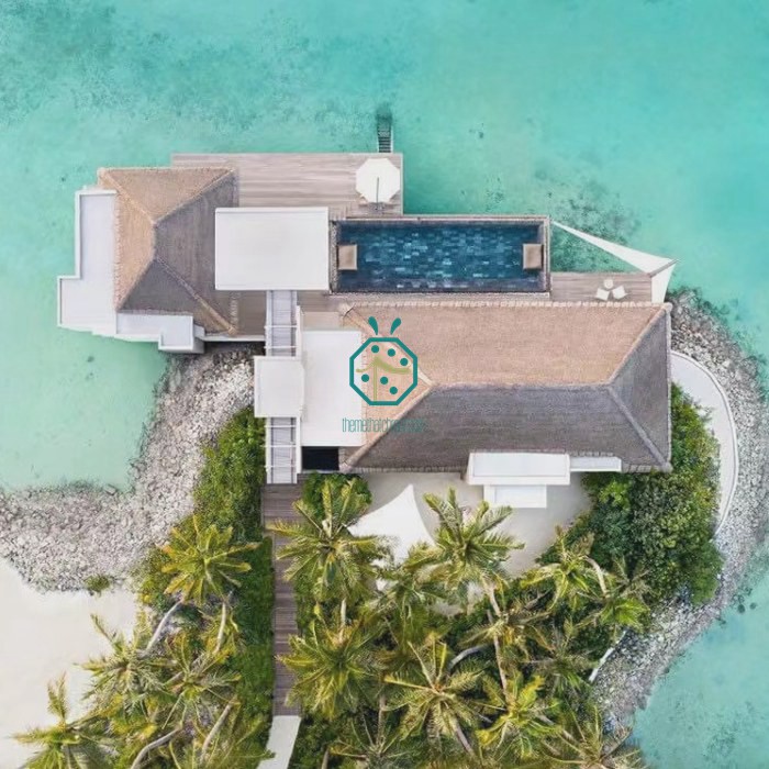 Projetos de telhados de palha artificial Kajan Maldivas para bangalô com piscina na praia
